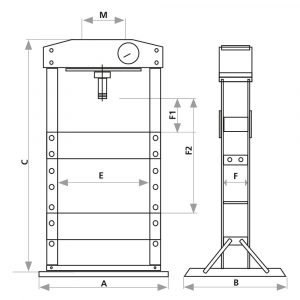 Presse d'atelier manuelle et pneumatique 50T dimensions